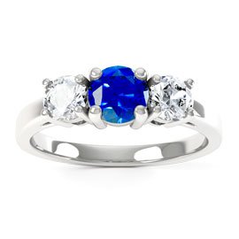Eternity Three Stone Sapphire and Moissanite 9ct White Gold Promise Ring