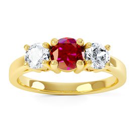 Eternity Three Stone Ruby and Diamond 18ct Yellow Gold Engagement Ring