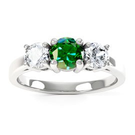 Eternity Three Stone Emerald Platinum plated Silver Promise Ring
