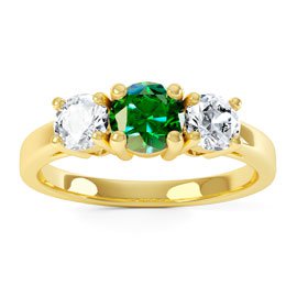 Eternity Three Stone Emerald and Diamond 18ct Yellow Gold Engagement Ring