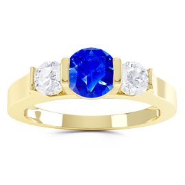 Unity Three Stone Sapphire and Moissanite 18ct Yellow Gold Engagement Ring