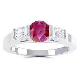 Unity Three Stone Ruby Platinum plated Silver Promise Ring