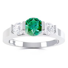 Unity Three Stone Emerald and Moissanite 18ct White Gold Engagement Ring