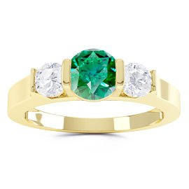 Unity Three Stone Emerald and Moissanite 18ct Yellow Gold Engagement Ring