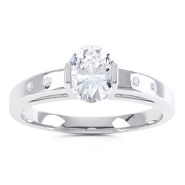 Unity White Sapphire Oval Platinum plated Silver Promise Ring