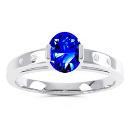 Unity Sapphire Oval Platinum plated Silver Promise Ring