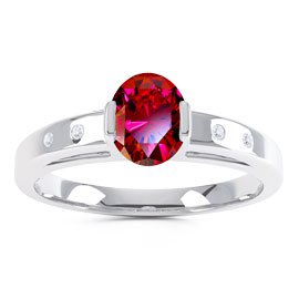 Unity Ruby Oval Platinum plated Silver Promise Ring