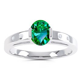Unity Emerald Oval Platinum plated Silver Promise Ring