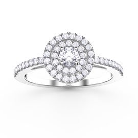 Fusion Round White Sapphire Halo Platinum plated Silver Ring
