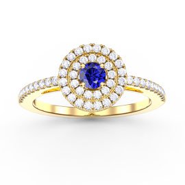 Fusion Round Blue Sapphire and Diamond Halo 18ct Yellow Gold Ring