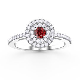 Fusion Round Ruby and Diamond Halo 18ct White Gold Engagement Ring
