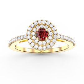 Fusion Round Ruby and Diamond Halo 18ct Yellow Gold Engagement Ring