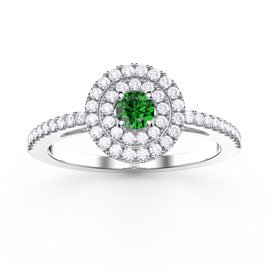 Fusion Emerald Double Halo Platinum plated Silver Ring