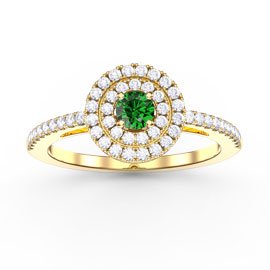 Fusion Round Emerald and Diamond Halo 18ct Yellow Gold Engagement Ring
