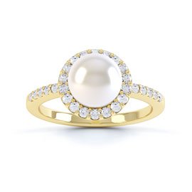 Venus Akoya Pearl and Diamond 18ct Yellow Gold Halo Engagement Ring