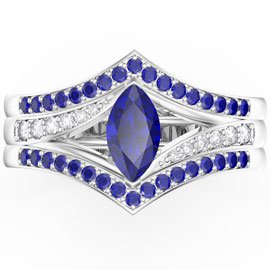 Unity Marquise Sapphire Platinum plated Silver Promise Ring Set