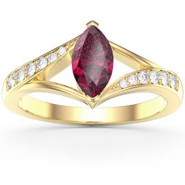 Unity Marquise Ruby 18ct Yellow Gold Moissanite Engagement Ring