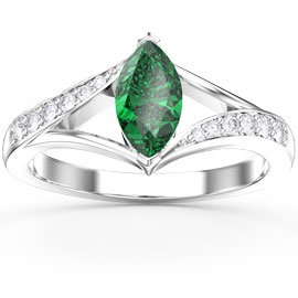 Unity Marquise Emerald 18ct White Gold Moissanite Engagement Ring