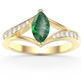Unity Marquise Emerald 18ct Yellow Gold Moissanite Engagement Ring