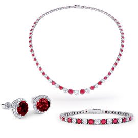 Eternity Ruby CZ Rhodium plated Silver Jewellery Set