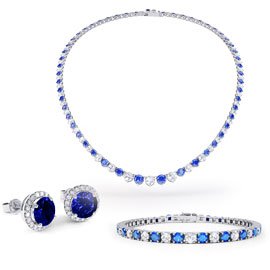 Eternity Sapphire Platinum plated Silver Jewellery Set with Necklace