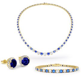 Eternity Sapphire CZ 18ct Gold plated Silver Jewellery Set