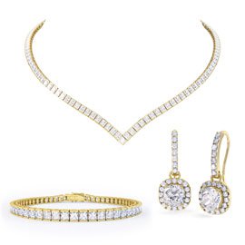 Princess White Sapphire 18ct Gold Vermeil Jewellery Set