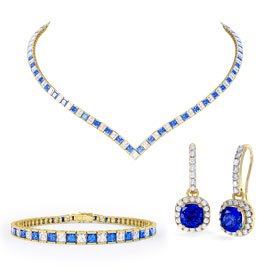 Princess Sapphire CZ 18ct Gold plated Silver Jewellery Set
