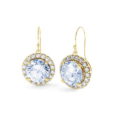 Halo Aquamarine and Diamond 18ct Yellow Gold Drop Earrings