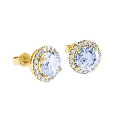 Halo Aquamarine and Diamond 18ct Yellow Gold Stud Earrings