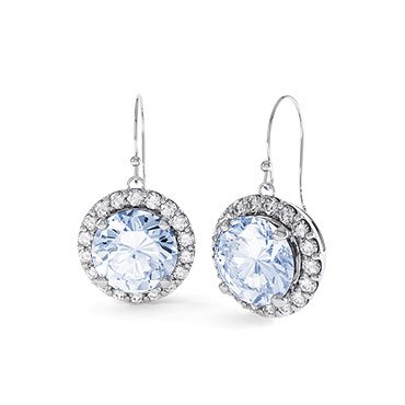 Halo Aquamarine and Diamond 18ct White Gold Drop Earrings