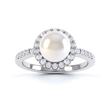 Venus Akoya Pearl Moissanite Halo 18ct White Gold Engagement Ring