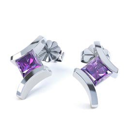 Combinations 1ct Amethyst Square Platinum plated Silver Earrings