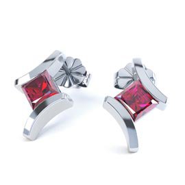 Combinations 1ct Garnet Square Platinum plated Silver Earrings