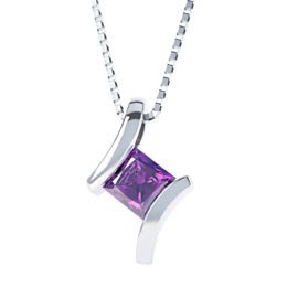 Combinations Princess Amethyst Square Platinum plated Silver Pendant