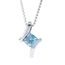 Combinations Princess Swiss Blue Topaz Square Platinum plated Silver Pendant