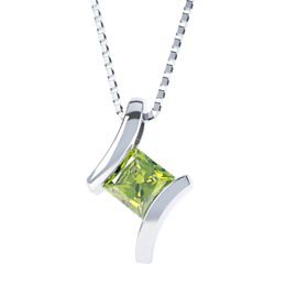 Combinations Princess Peridot Square Platinum plated Silver Pendant
