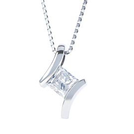Combinations Princess White Sapphire Square Platinum plated Silver Pendant