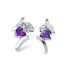 Combinations 1ct Amethyst Heart Platinum plated Silver Earrings