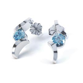 Combinations 1ct Blue Topaz Round Platinum plated Silver Earrings