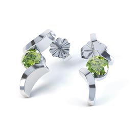 Combinations 1ct Peridot Round Platinum plated Silver Earrings