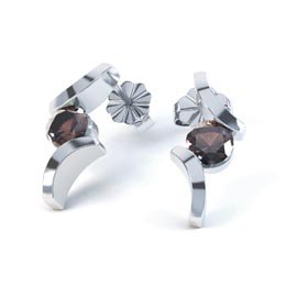Combinations Smokey Quartz Round Rhodium plated Silver Earrings