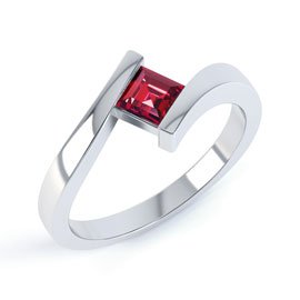 Combinations Garnet Platinum plated Silver Princess Stacking Ring