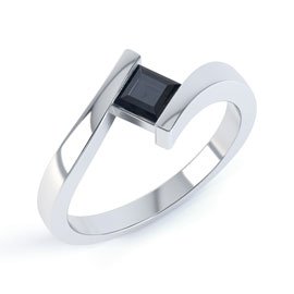 Combinations Onyx Platinum plated Silver Princess Stacking Ring