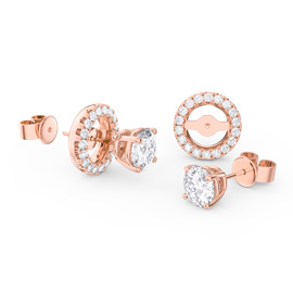 Fusion White Sapphire 18ct Rose Gold Vermeil Stud Earrings Halo Jacket Set