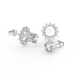 Fusion White Sapphire Platinum plated Silver Stud Starburst Earrings Halo Jacket Set
