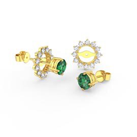 Fusion Emerald 18ct Gold Vermeil Stud Starburst Earrings Halo Jacket Set