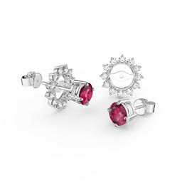 Fusion Ruby Platinum plated Silver Stud Starburst Earrings Halo Jacket Set
