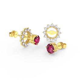 Fusion Ruby 18ct Gold Vermeil Stud Starburst Earrings Halo Jacket Set