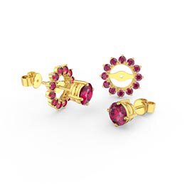 Fusion Ruby 18ct Gold Vermeil Stud Gemburst Earrings Halo Jacket Set